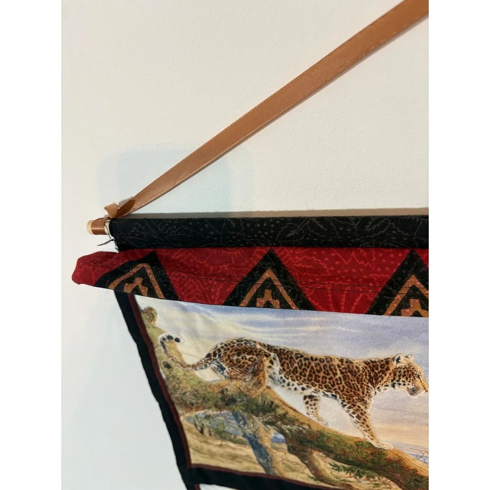 African Safari Wildlife Quilted Wall Hanging Reversible Batik Lion Elephant Art
